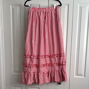 Red & White Checkered Maxi Skirt